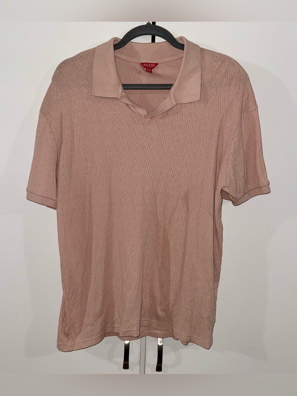 GUESS Pink Textured Knit Polo Top Short Sleeve Women’s XL Pre-Owned